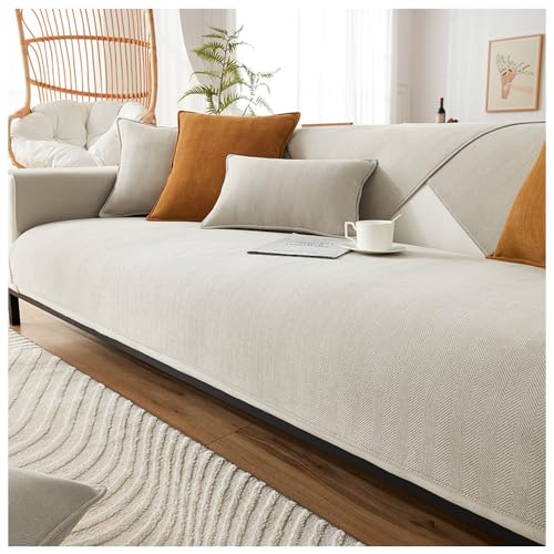 NUODWELL Fischgrätenmuster Chenille Sofabezug 1/2/3/4 Sitzer, Möbelschutz Couchbezug Universal rutschfest, L-Form Couchbezug gesteppte Eckhussen für Wohnzimmer (Beige, 90 x 90 cm) von NUODWELL