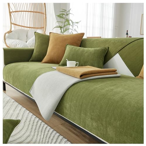 NUODWELL Fischgrätenmuster Chenille Sofabezug 1/2/3/4 Sitzer, Möbelschutz Couchbezug Universal rutschfest, L-Form Couchbezug gesteppte Eckhussen für Wohnzimmer (Grün, 90 x 210 cm) von NUODWELL