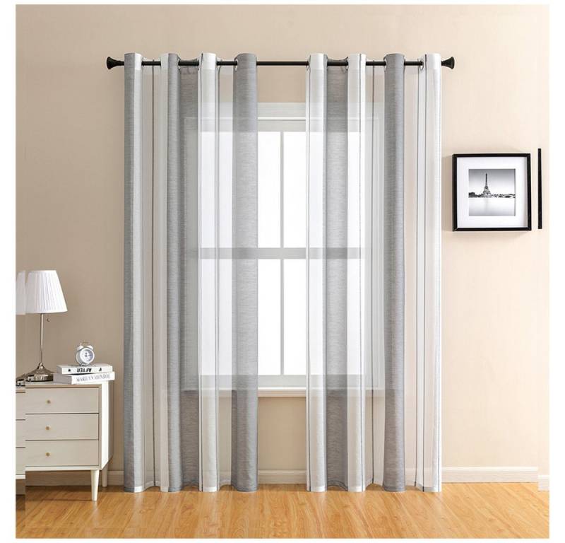 NUODWELL Gardine Voile Gardinen mit Ösen, 2er Set Halbtransparent Streifen Kurz Vorhang von NUODWELL