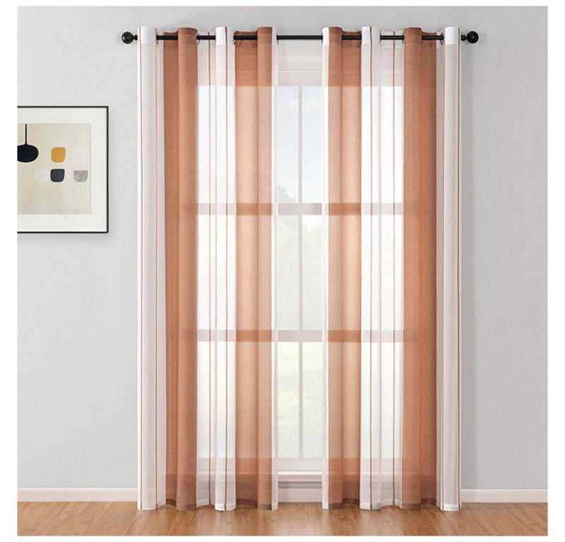 NUODWELL Gardine Voile Gardinen mit Ösen, 2er Set Halbtransparent Streifen Kurz Vorhang von NUODWELL