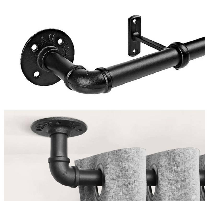 NUODWELL Gardinenstange Gardinenstange Schwarz, 3 Größen Industrial Vorhangstange Ausziehbar von NUODWELL