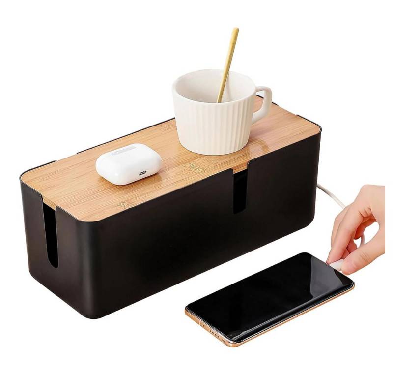 NUODWELL Kabelbox Kabelmanagement-Box mit Bambusdeckel, Büro Kabeln Verstecken Kasten von NUODWELL
