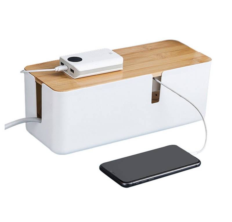 NUODWELL Kabelbox Kabelmanagement-Box mit Bambusdeckel, Büro Kabeln Verstecken Kasten von NUODWELL