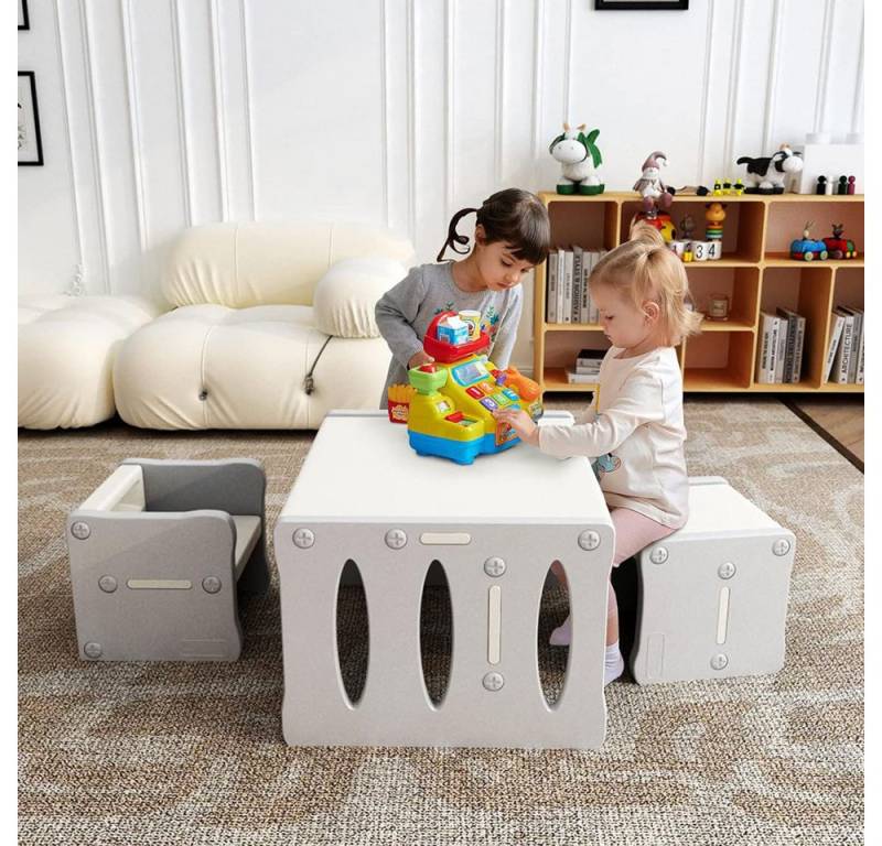 NUODWELL Kindersitzgruppe Tisch und Stuhlset für Kinder, Multifunktions Möbelset mit 2 Hockern, Multifunktionaler Aktivitäts und Lerntisch, für Zuhause, Kindergarte von NUODWELL