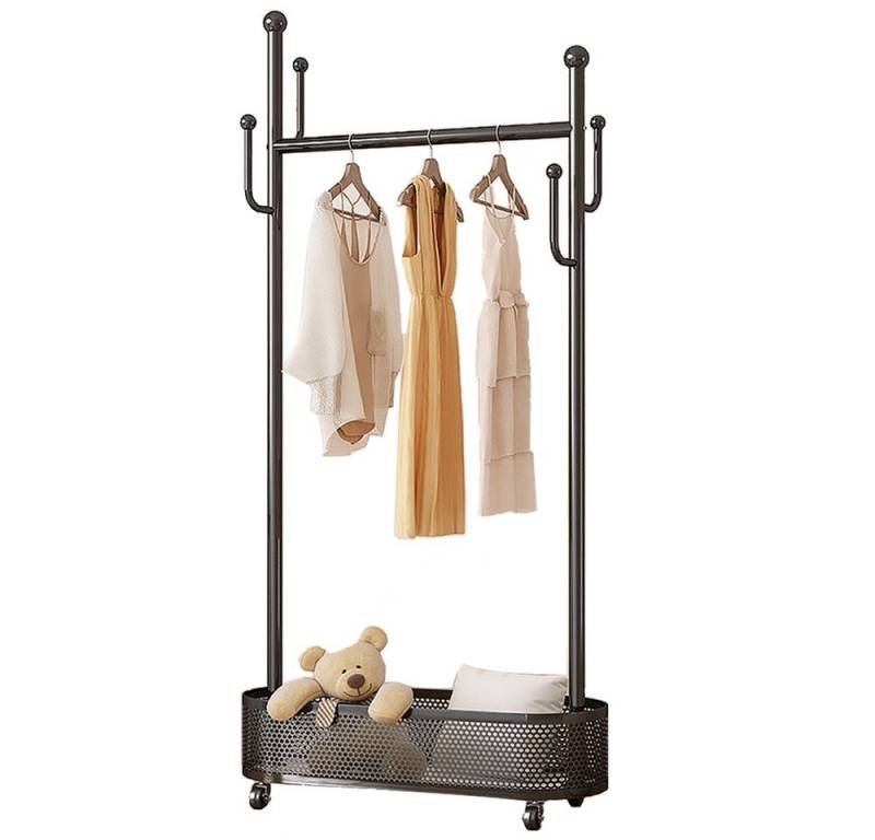 NUODWELL Kleiderständer Garderobenständer, Rollbare Metall Kleiderständer mit Korb und 4 Haken von NUODWELL