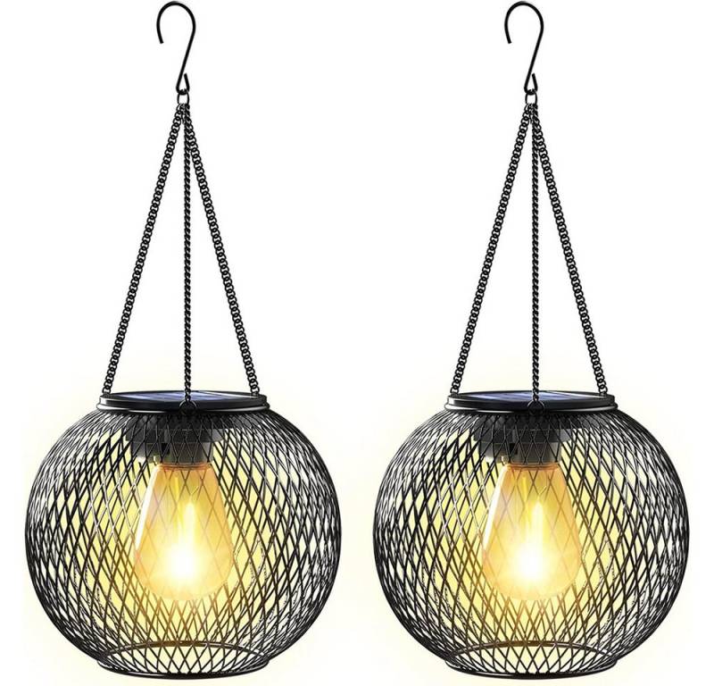 zggzerg LED Solarleuchte 2 Stück Solarlampen für Außen, Metall Solar-Laternen mit LED-Glühbirne, IP65 Wasserdicht, Warmweiß, für Garten Deko Hinterhöfe von zggzerg