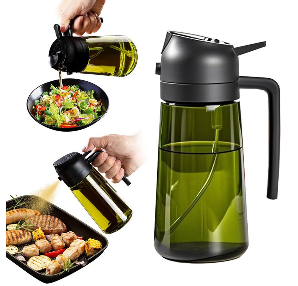 NUODWELL Ölspender 2 In 1 Ölsprüher für Speiseöl, 470 ML UV-Schutz Glas Öl Sprühflasche, Ölsprühgerät für Zum Kochen, Grillen,Küche, Heißluftfritteuse, Backen von NUODWELL