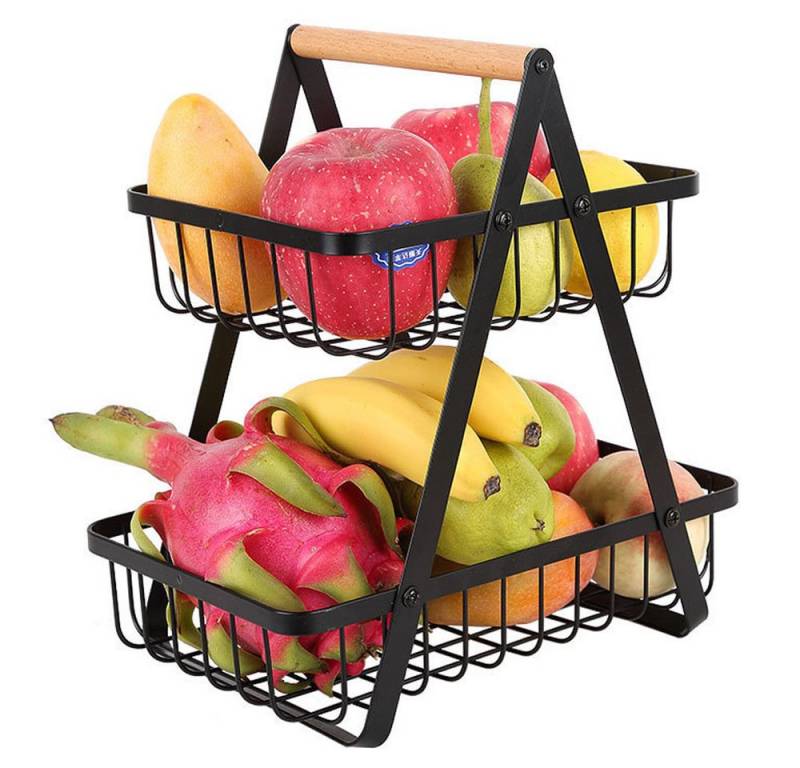 NUODWELL Obstschale 2 Stöckig Metall Schwarz Obstschalen mit Griff, Abnehmbar Obst Halter von NUODWELL