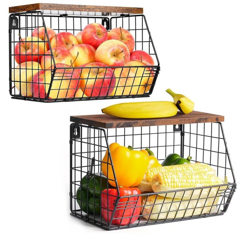 NUODWELL Obstschale Obstkorb Hängend, Obstschale Hängekorb Küche Mit Holzdeckel und Haken, (2-tlg) von NUODWELL