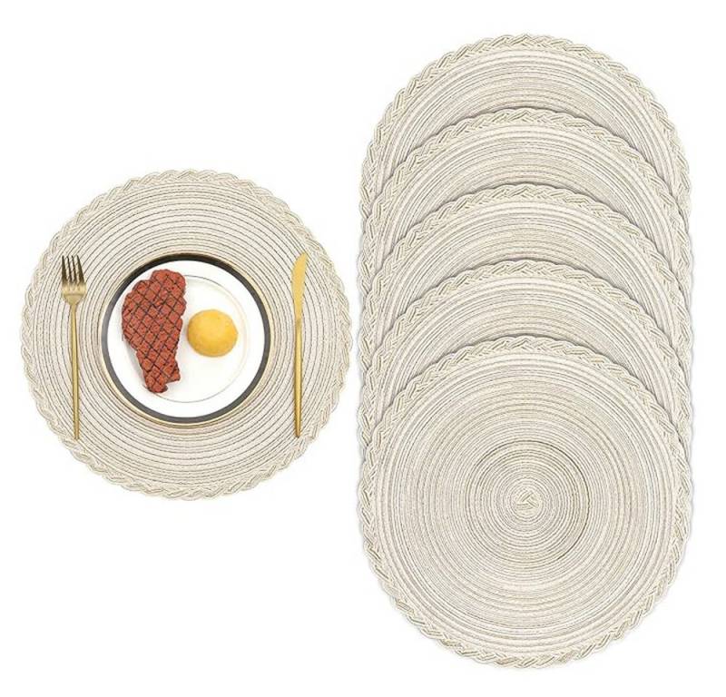 NUODWELL Platzset 6er Set Runde Platzsets Baumwolle,Hitzebeständig Geflochtene Platzsets von NUODWELL