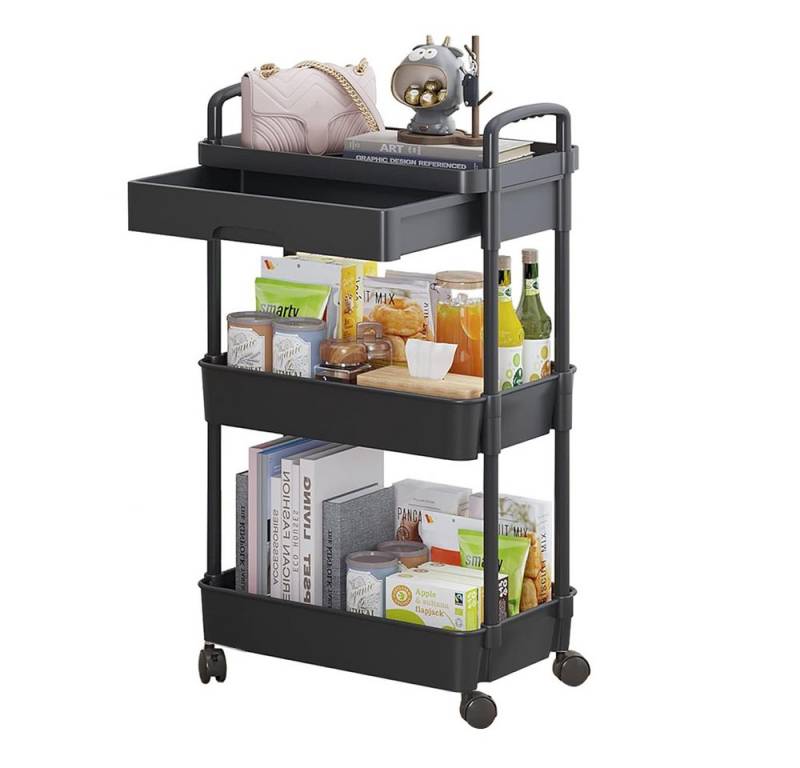 NUODWELL Rollwagen 3-Tier Schmale Rollwagen mit Schubladen, Allzweckwagen auf Rollen von NUODWELL