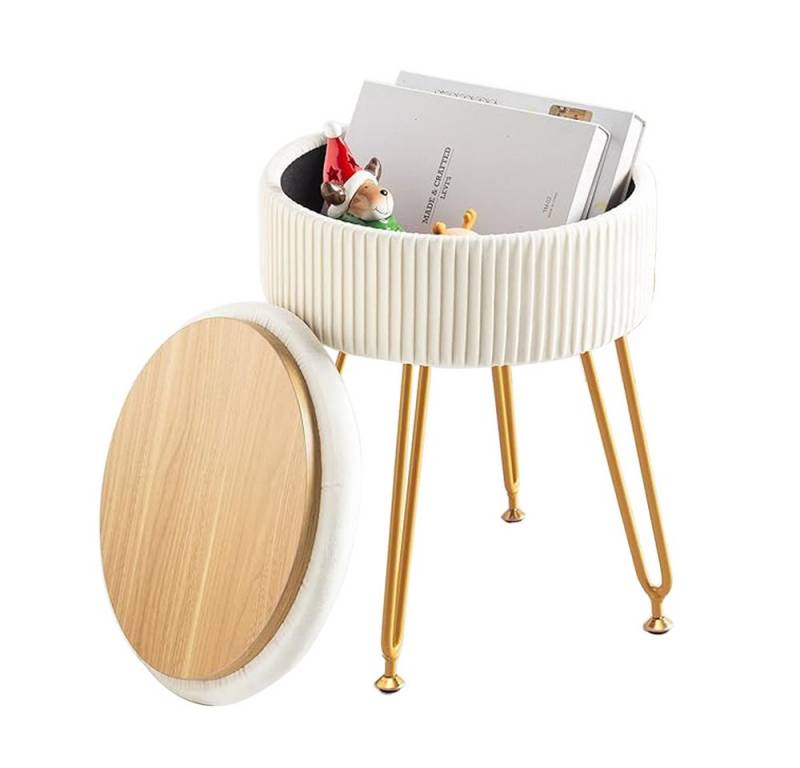 NUODWELL Sitzhocker Samt Speicher Fußstütze Hocker, gepolsterter plissierter Schminkstuhl (Schminkhocker samt mit Stauraum), Schminktisch Hocker, rund fußhocker, für Wohnzimmer Schlafzimmer von NUODWELL