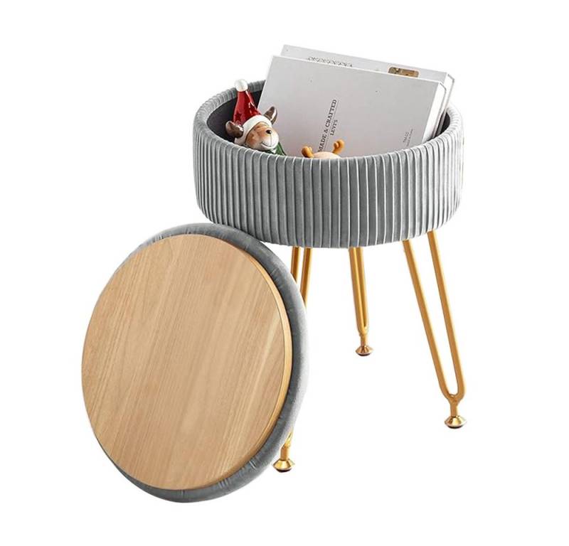 NUODWELL Sitzhocker Samt Speicher Fußstütze Hocker, gepolsterter plissierter Schminkstuhl (Schminkhocker samt mit Stauraum), Schminktisch Hocker, rund fußhocker, für Wohnzimmer Schlafzimmer von NUODWELL