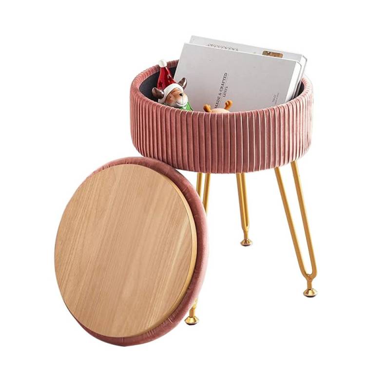 NUODWELL Sitzhocker Samt Speicher Fußstütze Hocker, gepolsterter plissierter Schminkstuhl (Schminkhocker samt mit Stauraum), Schminktisch Hocker, rund fußhocker, für Wohnzimmer Schlafzimmer von NUODWELL