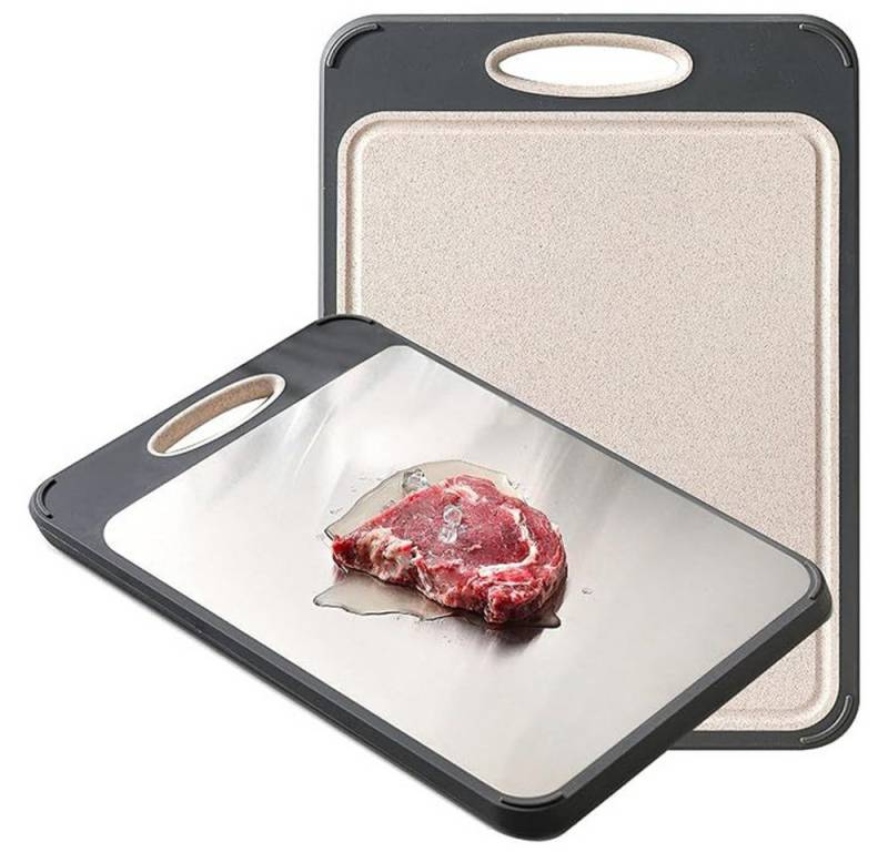 NUODWELL Schneidebrett Beidseitig Verwendbar, Lebensmitteltauglicher Edelstahl Schneidebrett, Edelstahl und Weizenstroh PP Material,für Fleisch, Brot, Gemüse, Obst von NUODWELL