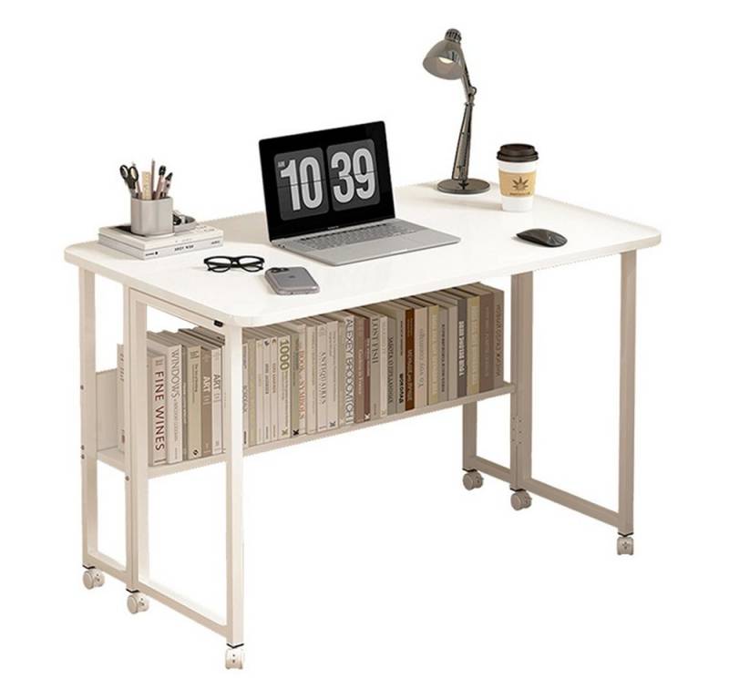 NUODWELL Schreibtisch Schreibtisch Faltbarer, klapptisch mit Rollen und Regal, Computertisch von NUODWELL