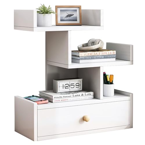 NUODWELL Schreibtischregal aus Holz, Bücherregal, 3 Ebenen, Schreibtisch-Aufbewahrung, Organizer, Display-Regal für Bücher/CDs/Filme/Utility Organizer Regale für Büro, Wohnzimmer, Schlafzimmer (weiß) von NUODWELL