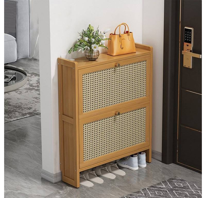 NUODWELL Schuhschrank Bambus Schuhschrank mit Flipschublade, 2-3 Türen Schmaler Schuhregal von NUODWELL