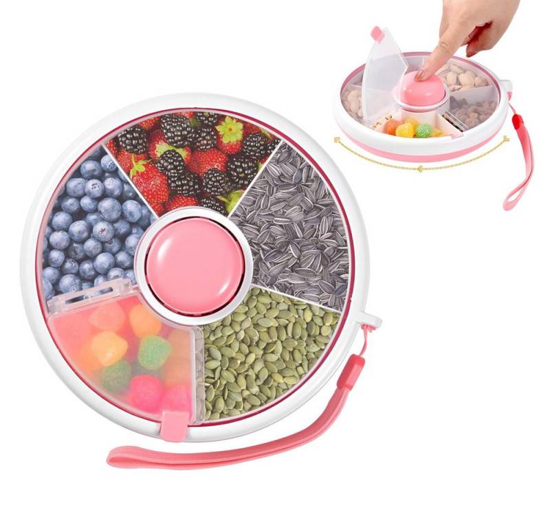 NUODWELL Snackschale Snack Spinner mit Handschlaufe, 5 Fächern Tragbare Snackbox mit Deckel von NUODWELL