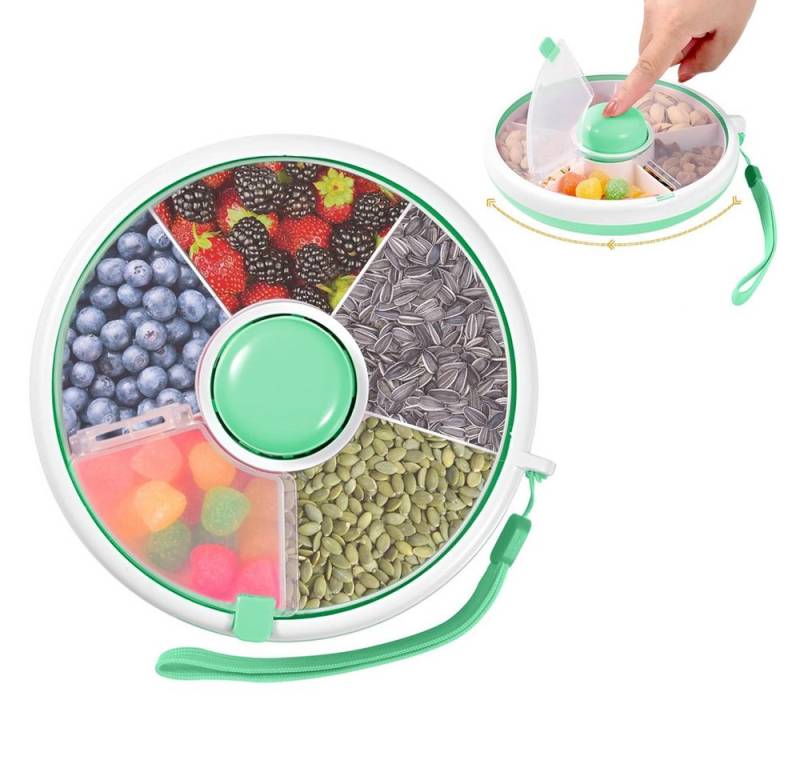 NUODWELL Snackschale Snack Spinner mit Handschlaufe, 5 Fächern Tragbare Snackbox mit Deckel von NUODWELL