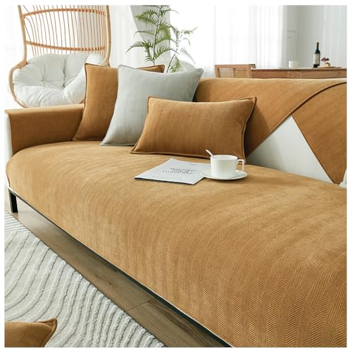 NUODWELL Sofabezug mit Fischgrätenmuster Chenille 1/2/3/4 Sitzer, Möbelschutz Couchbezug Universal rutschfest, L-Form Couchbezug gesteppte Eckhussen für Wohnzimmer (Khaki, 90 x 120 cm) von NUODWELL