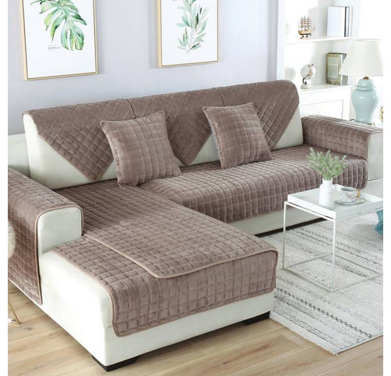 NUODWELL Sofahusse Samt Sofabezug,rutschfest L Form Sofaüberwurf,Couch Bezug Ecksofa von NUODWELL