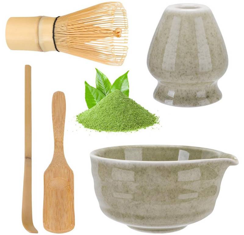 NUODWELL Teeservice Matcha-Set, mit Schüssel, Rührer, Ständer, Löffel, Teelöffel 5er-Set, 5-teiliges Set für Teeliebhaber, Geschenkset für die Traditionelle von NUODWELL