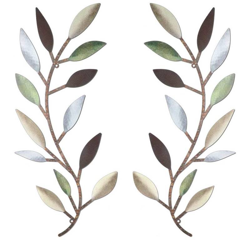NUODWELL Wanddekoobjekt 2 Stück Metall Baum Blatt Wanddekoration, Olivenzweig Blatt Wandkunst von NUODWELL