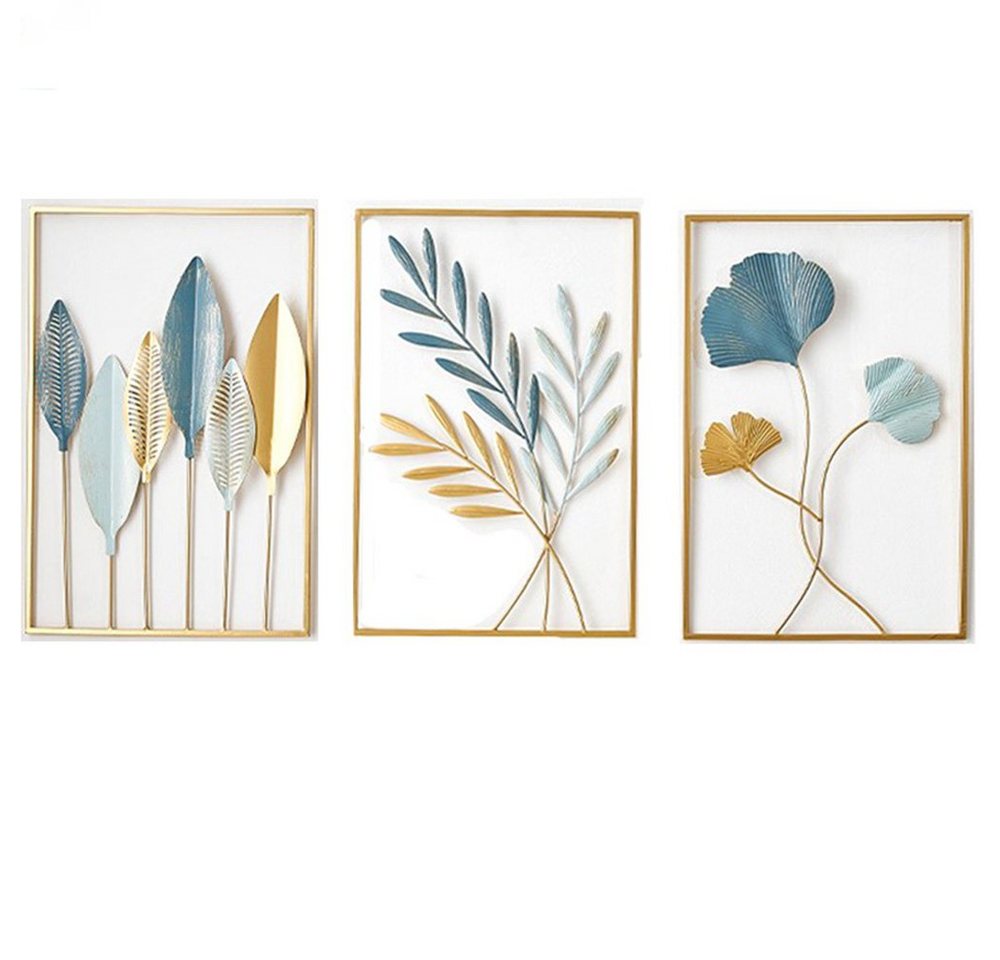 NUODWELL Wanddekoobjekt 3 Stück Metall Wanddekoration Blatt Wand hängende Dekoration (3-teiliges Set), Wanddekoration von NUODWELL