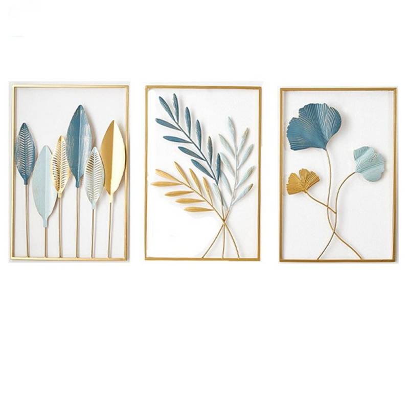 NUODWELL Wanddekoobjekt 3 Stück Metall Wanddekoration Blatt Wand hängende Dekoration (3-teiliges Set), Wanddekoration von NUODWELL