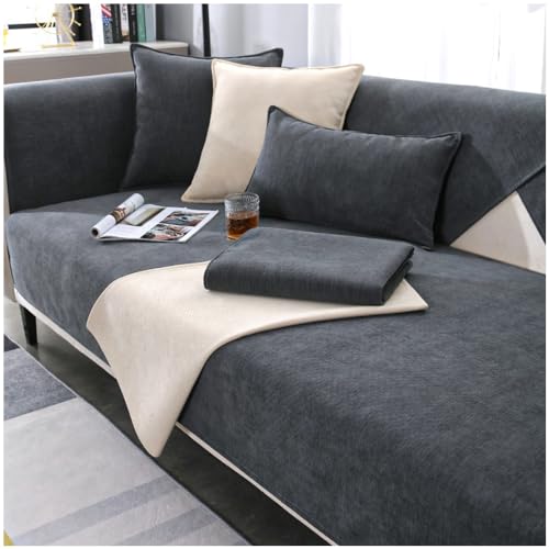 NUODWELL Weicher Chenille Sofabezug für 1/2/3/4-Sitzer, Sofabezug Ecksofa L Form, Rutschfester Sofa Überzug, waschbarer Möbelschutz für Wohnzimmer (Dunkelgrau, 90 x 90 cm) von NUODWELL