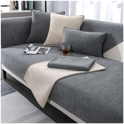 NUODWELL Weicher Chenille Sofabezug für 1/2/3/4-Sitzer, Sofabezug Ecksofa L Form, Rutschfester Sofa Überzug, waschbarer Möbelschutz für Wohnzimmer (Hellgrau, 70 x 210 cm) von NUODWELL