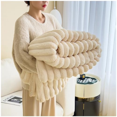 Nuodwell Weiche, flauschige Überwurfdecke, super gemütliche und warme Fleecedecke aus Kaninchenimitat, Plüsch, doppelte Dicke, Decke für Bett, Sofa, Couch, Stuhl (Cremeweiß, 150 x 200 cm) von NUODWELL