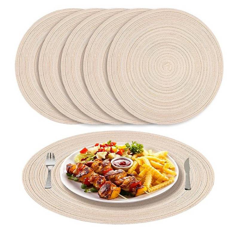 NUODWELL Platzset 6er Set Runde Platzsets Baumwolle,Hitzebeständig Geflochtene Platzsets von NUODWELL