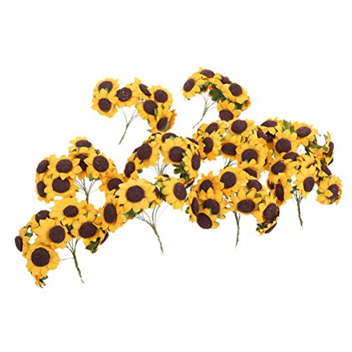 NUOLUX Schicke Mini künstliche Sonnenblumen Hochzeit Karte Dekor Papiermodelle DIY-Pack von 100 (gelb) von NUOLUX