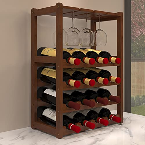 NUONUO Aufsatz-Weinregal, freistehendes Bambus-Weinregal für 9 Flaschen und 4 Gläser, Aufsatz-Weinregal für Heimdekoration und Küche, Bar, Weinkeller von NUONUO