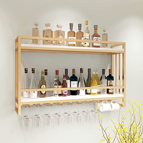 NUONUO Goldenes Wand-Weinglasregal – 2-lagiges schwebendes Regal, Decken-Weinregal-Dekorationsregal, Flaschen- und Gläser-Aufbewahrungsregal, Blumenpflanzen-Hängeregal, mit Leitplanke von NUONUO