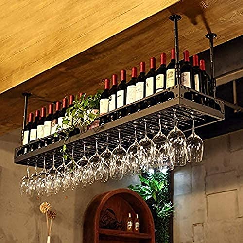 NUONUO Weinregal, Bar, Weinregal, an der Decke montiertes Weinflaschenregal, Vintage-Rotwein/Becherhalter, Eisenkunst, höhenverstellbar, hängende Dekoration für Stielgläser, 60 x 35 cm von NUONUO