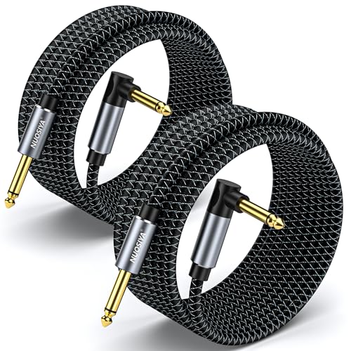 NUOSIYA 6.35mm TRS Gitarrenkabel,90 Grad 1/4" Stecker Stereo Instrumentaenkabel,6.3 Klinke Guitar Kabelmit E Gitarre, Bass, Schlagzeug, Verstärker, Mischpulte, Tuner, Lautsprecher（5M,2Pack） von NUOSIYA
