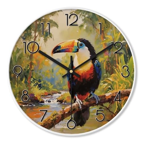 NUOVO 12 Zoll Dekorative Wanduhr mit Tukan-Motiv, 30 cm, Moderner Kunststil, Runde Wanduhr Batteriebetrieben, Dekorative Uhr für Küche/Schlafzimmer/Wohnzimmer/Büro von NUOVO