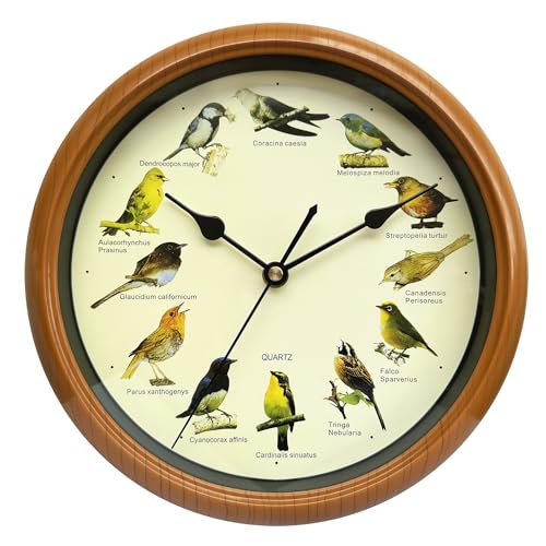 NUOVO 9.85-Zoll-Wanduhr mit Vogelzwitschern Sound, mit einem Retro-Holzrahmen Design und Batterienetzteil, passend für Wohnzimmer Wanduhren von NUOVO