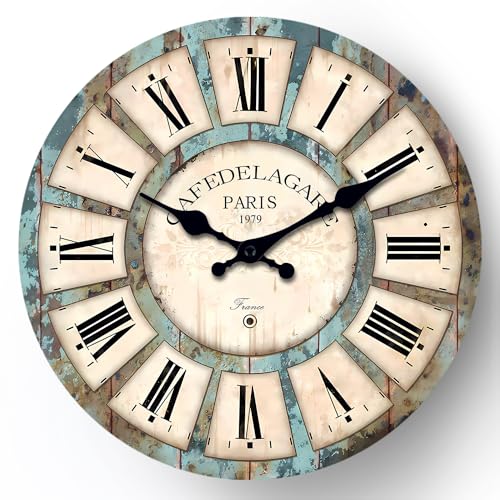 NUOVO Retro MDF römische Digitale Wanduhr, klar und einfach zu lesen, 12 Zoll, Blau und Weiß, Wohnzimmer und Schlafzimmer Wanduhr, RK-001 von NUOVO
