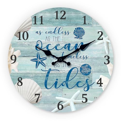 NUOVO Wanduhr, 25,4 cm, Nautische Wanduhr, Geräuschlos, Nicht Tickend, Ozean-Design mit Muscheln und Seesternen, Dekorativ für Küche, Wohnzimmer, Schlafzimmer, Badezimmer NUOVO Wanduhr, 25,4 cm, Nautische Wanduhr, Geräuschlos, Nicht Tickend, Ozean-Design mit Muscheln und Seesternen, Dekorativ für Küche, Wohnzimmer, Schlafzimmer, Badezimmer von NUOVO