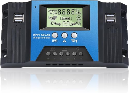NUOWEIDE 60A Solar Laderegler 12V 24V, 60A Solarladeregler mit Temperatursensor, 4 USB Ports, Solarladeregler für 12V/24V Blei Säure Batterie und Lithium-Batterien von NUOWEIDE