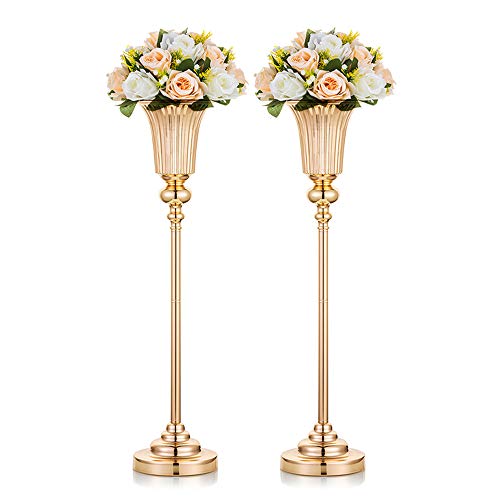 2 Stücke 67.8cm Höhe Metall Hochzeit Mittelstücke Vase, Metall Trompete Vase, Straße Führen für Hochzeit Abendessen Herzstück Ereignis für Jubiläumsfeier Party Geburtstag Ereignis Gang Dekoration von NUPTIO