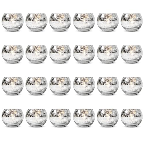 24 Stück Runde Quecksilber Votive Kerzenhalter - Aus Quecksilberglas Mit Einem Gesprenkelten Silber Finish - für Ihre Hochzeitsdekorationen oder Inneneinrichtungen 24 Stück Runde Quecksilber Votive Kerzenhalter - Aus Quecksilberglas Mit Einem Gesprenkelten Silber Finish - für Ihre Hochzeitsdekorationen oder Inneneinrichtungen von NUPTIO