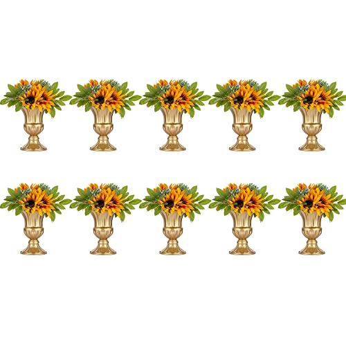 NUPTIO 10 Stück Geblümten Metall Urne Pflanzer Elegante Hochzeit Mittelstücke Vase für Hochzeitsfeier Dekoration, 16cm Hoch Trompete Vase Blumenhalter für Jubiläumsfeier von NUPTIO