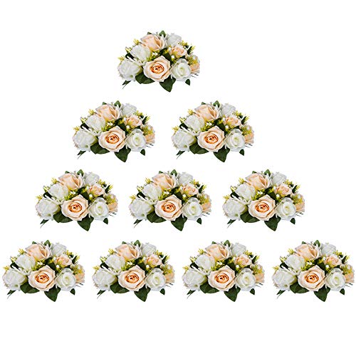 NUPTIO 10 Stück Künstliche Blumenstrauß, 15 Köpfe Kunststoff Rosen mit Sockel, Geeignet für Unser Geschäft Hochzeit Herzstück Blumenregal für Parteien Valentinstag Dekoration(Champagner & Weiß) NUPTIO 10 Stück Künstliche Blumenstrauß, 15 Köpfe Kunststoff Rosen mit Sockel, Geeignet für Unser Geschäft Hochzeit Herzstück Blumenregal für Parteien Valentinstag Dekoration(Champagner & Weiß) von NUPTIO