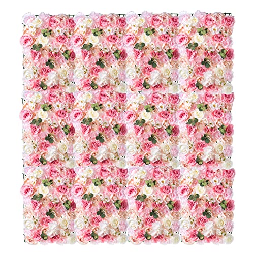 NUPTIO 12 Stück Blumenwandpaneel 60cm X 40cm Weiß & Rosa Kunstrosen Künstliche Blume Blumenhintergrund, Blumenwandhintergrund für Party Hochzeit Brautdusche Babyparty Weihnachten Heimdekoration von NUPTIO