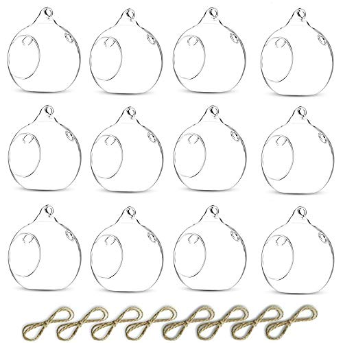 NUPTIO 12 Stücke 8cm Hängen Glaskugel Teelicht Kerzenhalter Paket Aktualisiert Hause Hochzeit Mittelstücke Weihnachten Decor Garten Deko Indoor & Outdoor Teelicht Kerzenhalter (mit 2 Löchern) von NUPTIO